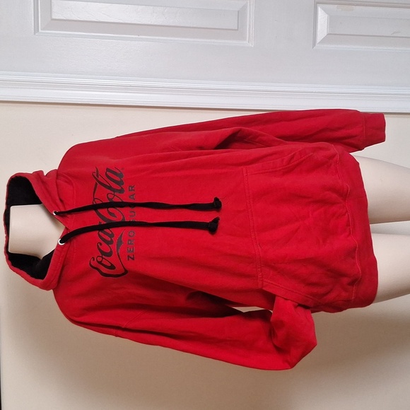 Coca-Cola Casual Sweatshirt Fleece Lined Cotton Red Hoodie Men Large - Picture 2 of 8